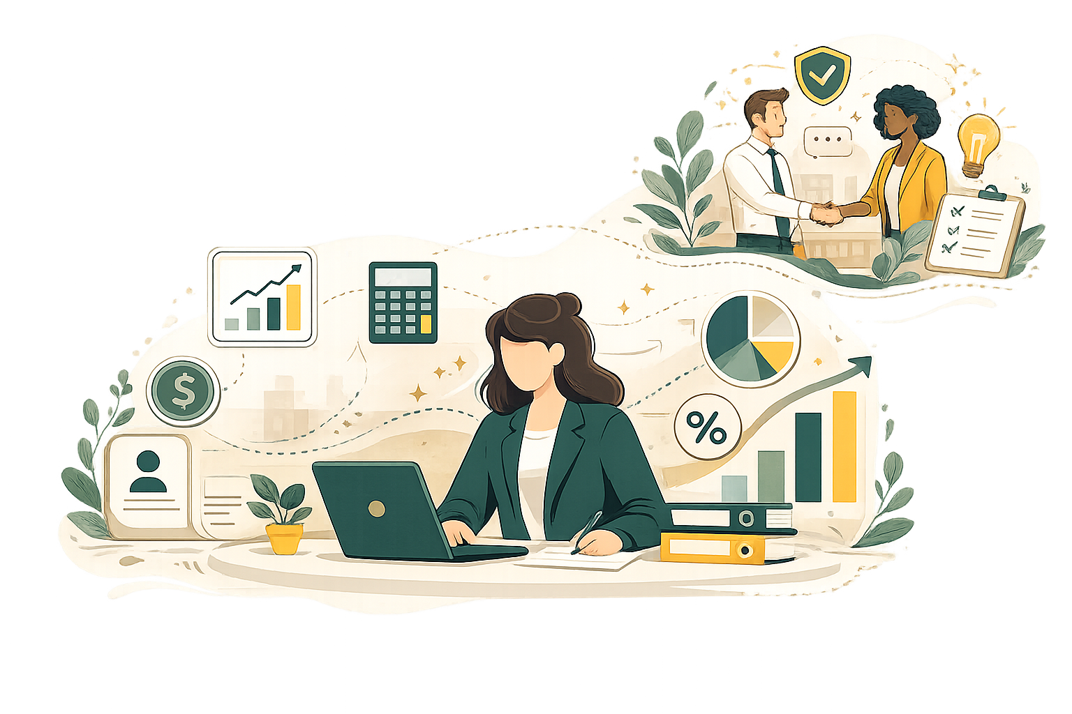 Ilustração Humanizze Contábil representando contabilidade, crescimento e parceria